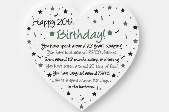 Funny 20th Birthday Heart Card Gift for Crafts and Graphics